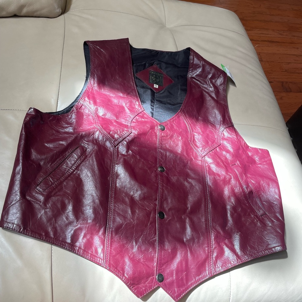 Rare Burgundy Chaser Vintage Leather Vest, Size 46